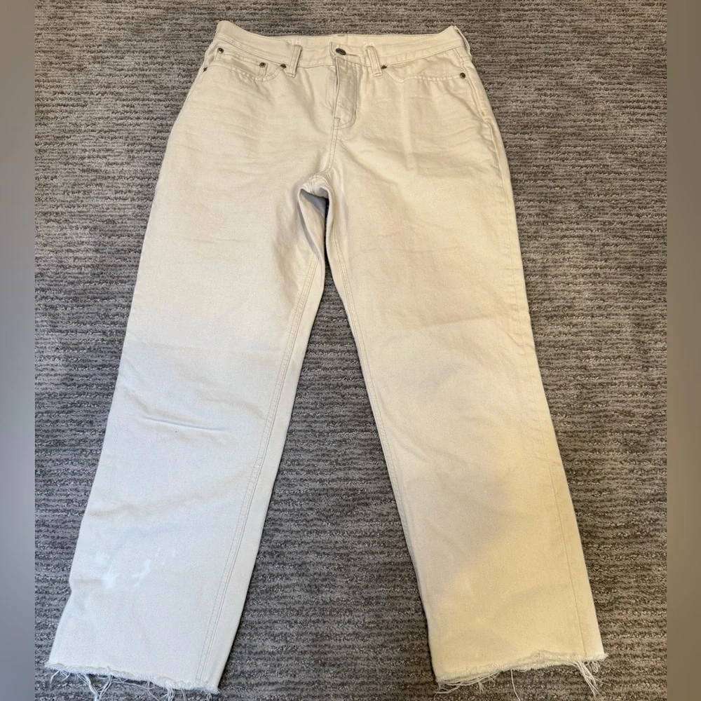 J. Crew Cream Straight-Leg jeans with raw hem